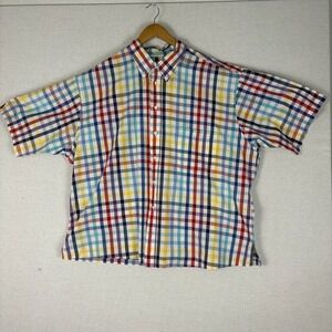 Tuttle‎ Golf Button Down Mens XXL Cotton Short Sleeve Rainbow Plaid Made in USA